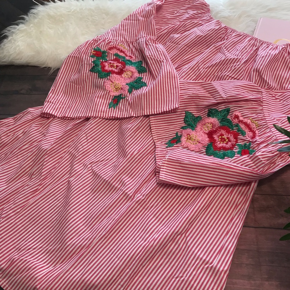 Velzera striped off the shoulder embroidered dress - Picture 3 of 8